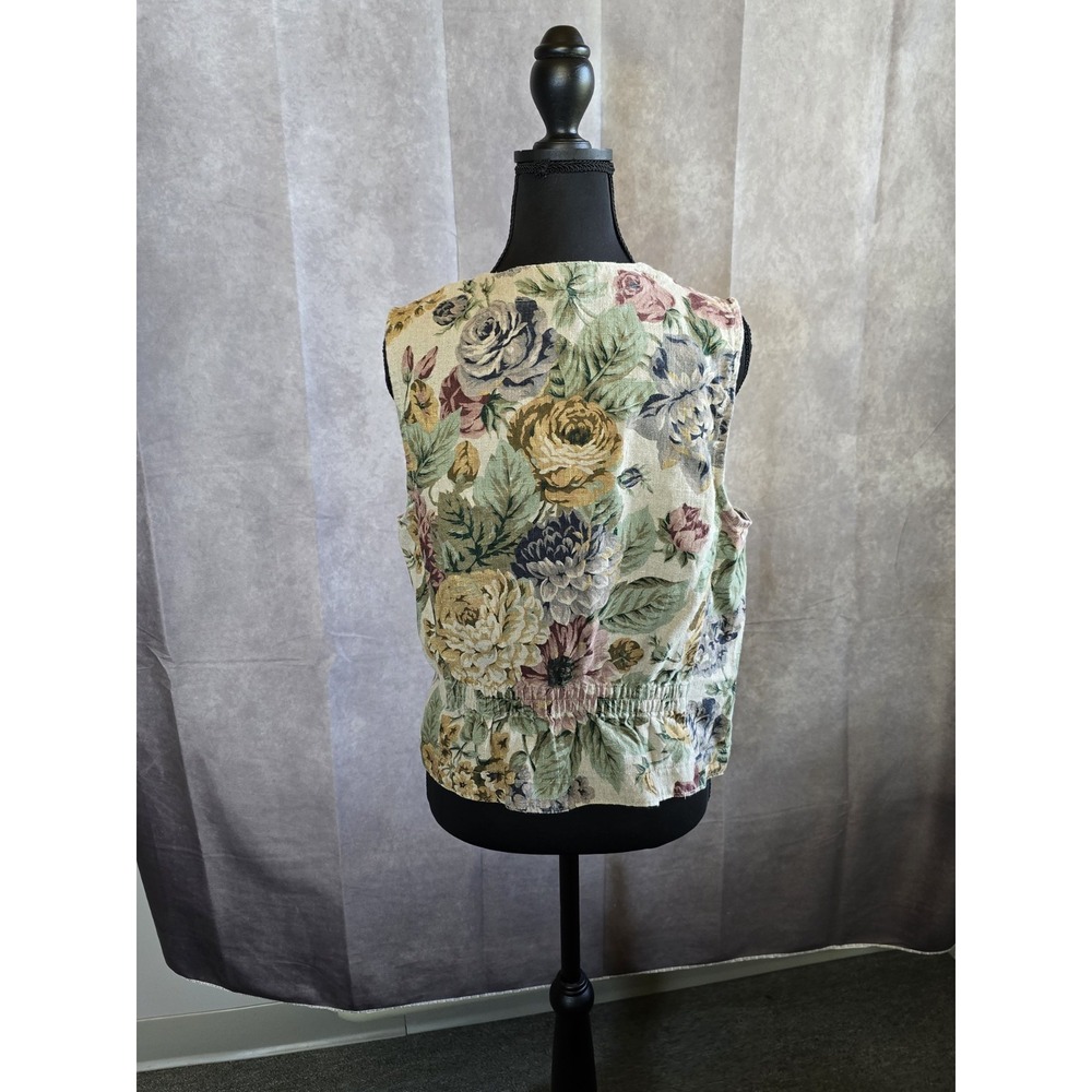 Gotcha Covered Womens Vintage 90s Cottagecore Floral Vest Size M 100% Flax - Picture 2 of 8